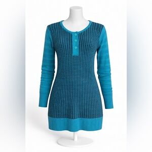 Vintage Samesh Teal Blue Knit Tunic Sweater Long Sleeve Textured